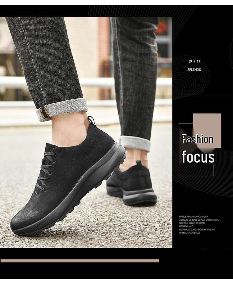 Men's Genuine Leather Low-Top Hiking Shoes - Spring/Autumn Casual Large Size Cowhide Sneakers
