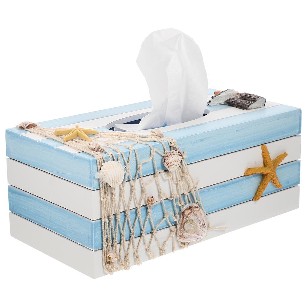 1pcs Wooden Tissue Box Holder Mediterranean Style Compact Napkin Storage Case For Living Room Bedroom Office Desktop Tissue