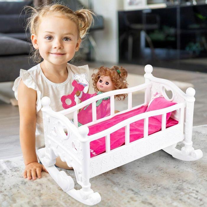 Kinderplay lit/berceau 2-en-1 pour poupée 45 cm avec oreiller et couette (KP6688)