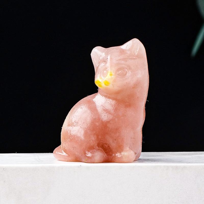 Animal Crystal Crafts Animal Natural Stone Statue Various Crystal Carvings Cat Crystal Wealth Cat