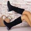 Fashion Pleated Boots Women Faux Suede Flock Knee High Boots 2025 Winter Women Fashion Slip on Square Low Heel Knight Booties Mujer
