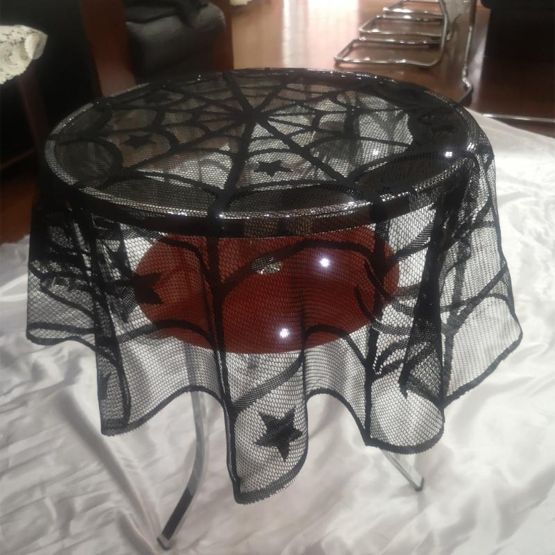 Black Circulars Table Cover Tabletop with Unique Spiderweb Pattern for Modern Dining  Table Toppers Home Textiles