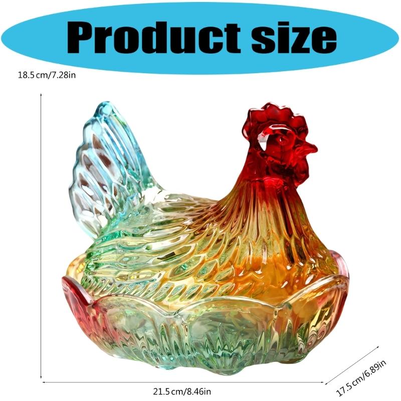 Plat à bonbons en verre cristal forme poulet, Bol à bonbons rétro avec couvercle, Assiette à dessert Bol à snacks Ornement pour décorations de maison