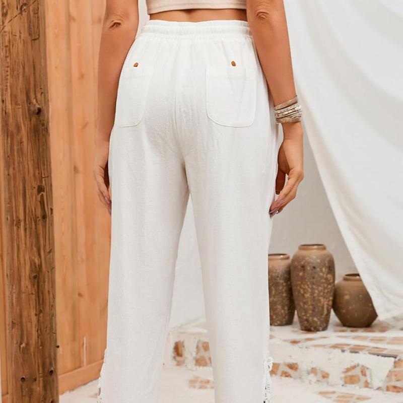 Women Casual Lightweight Drawstring Elastic Waist Pants with Pockets, S-XXL