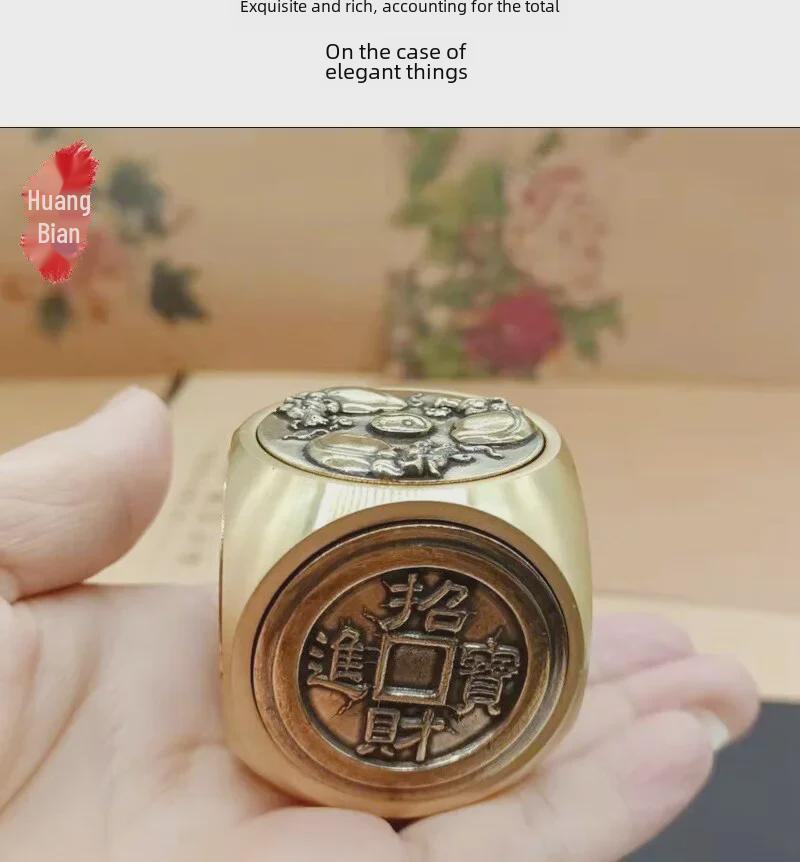 Brass Rotating Hexagonal Magic Cube: Creative Copper Craft for Wealth and Stress Relief.