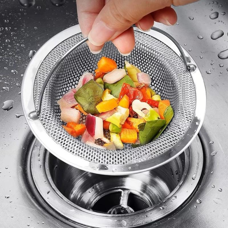 2/4PCS Stainless Steel Kitchen Sink Filter Kitchen Garbage Food Residue Dishsink Filter With Handle Metal Sink Strainer
