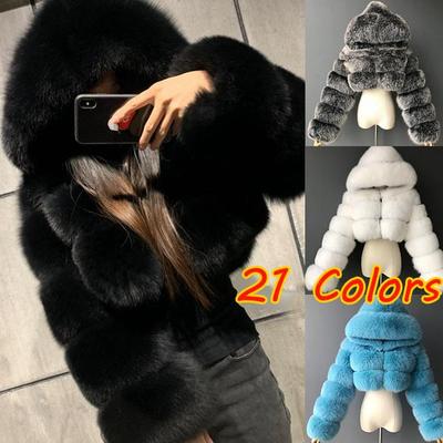 Damenmode, Winter, warm, langärmelig, Kunstfell-Kapuze, kurze Jacke, S-6XL