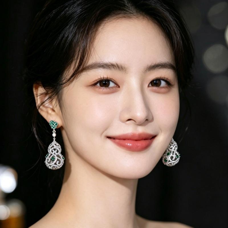 2026 Luxury Gourd Earrings: Women's S925 Silver, Zirconia-Inlaid Ear Drops - High-End Fashion