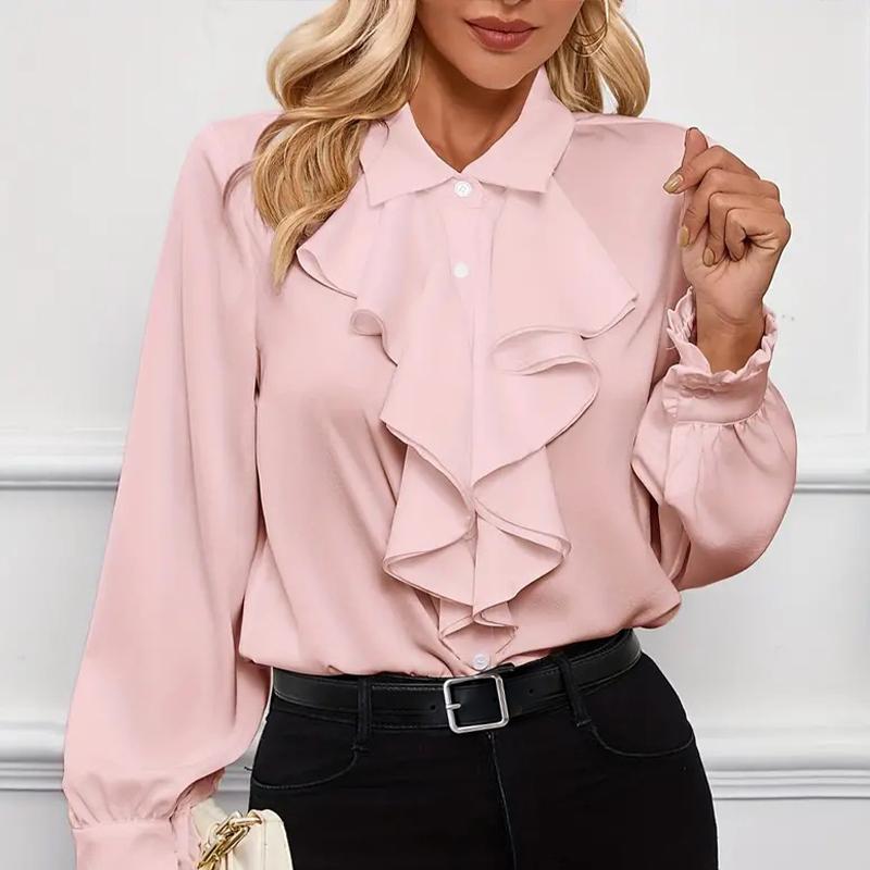 Women's Ruffle Layered Long Sleeve Blouse Fashion Statement Shirt