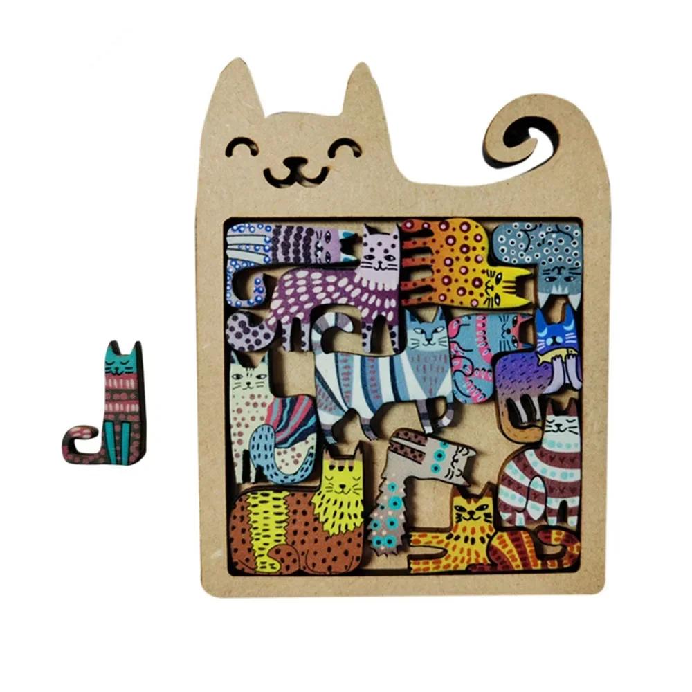 Kinder Kreative Katzenform Puzzles Holz Mini Unregelmäßige Form Katze Tier Puzzles Tischspiele Montessori Denkspielzeug