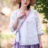 Women's Summer Embroidery Sunscreen Ethnic Small Shirt Vintage Tie Loose V-Neck Tops
