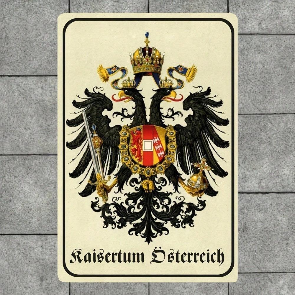 Austria Flag Eagle Coat of Arms Metal Tin Sign Vintage Retro Wall Art Home Bar Garage Decor 8x12 Inches
