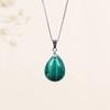 [KOAI] Malachite Teardrop Pendant, Purification and Good Fortune Amulet Power Stone Pendant, 925 Silver Chain, Women's