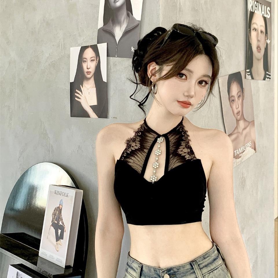#Summer new pure desire sexy diamond chain lace splicing chest wrap inner and thin female integrated with chest pad