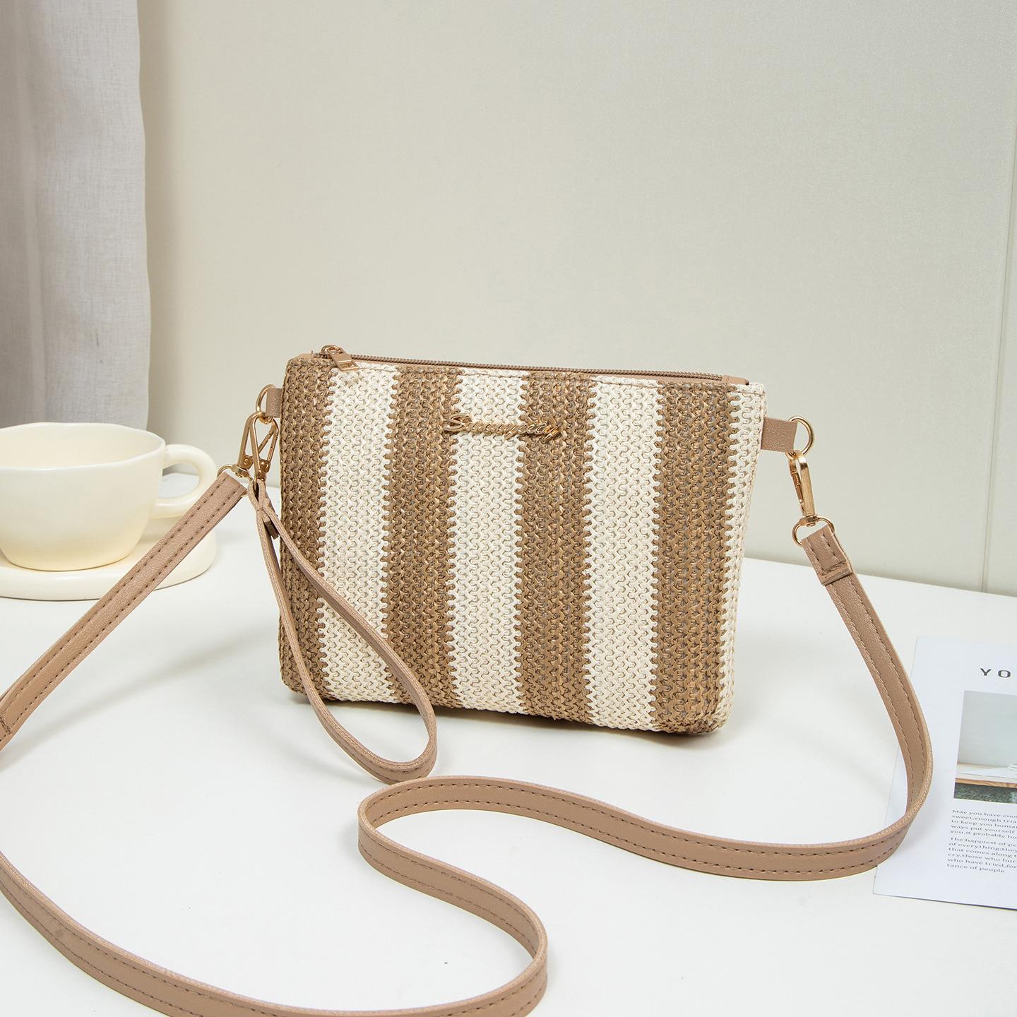 Single Shoulder Crossbody Bag, Women s Woven Grass Bag, Hand-held Bag, New Striped Fashionable Summer Bag