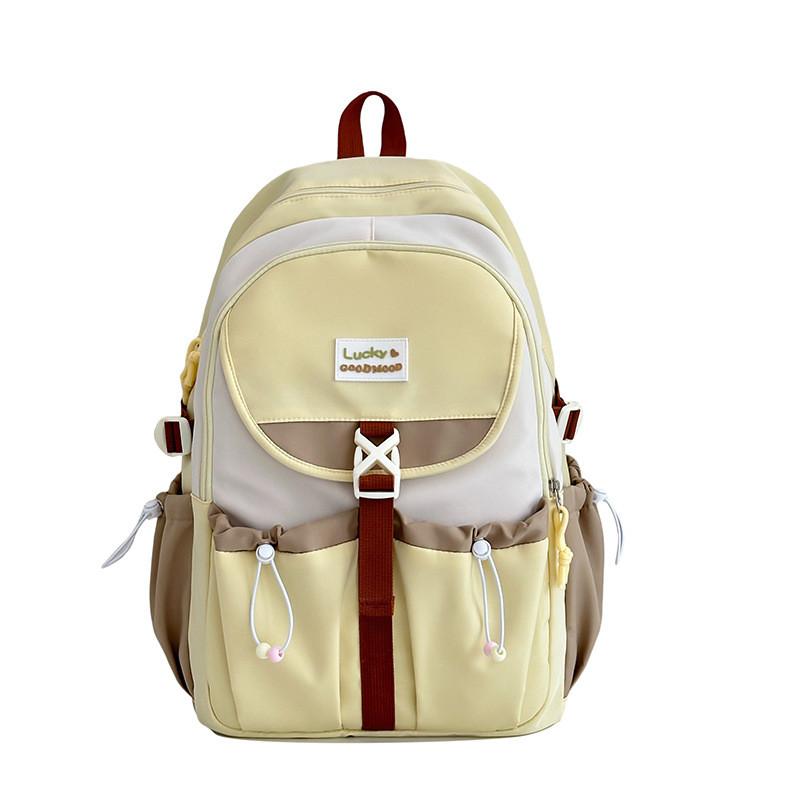 Nylon Girls School Backpack With Letter Decor And Drawstring Design For Campus Use