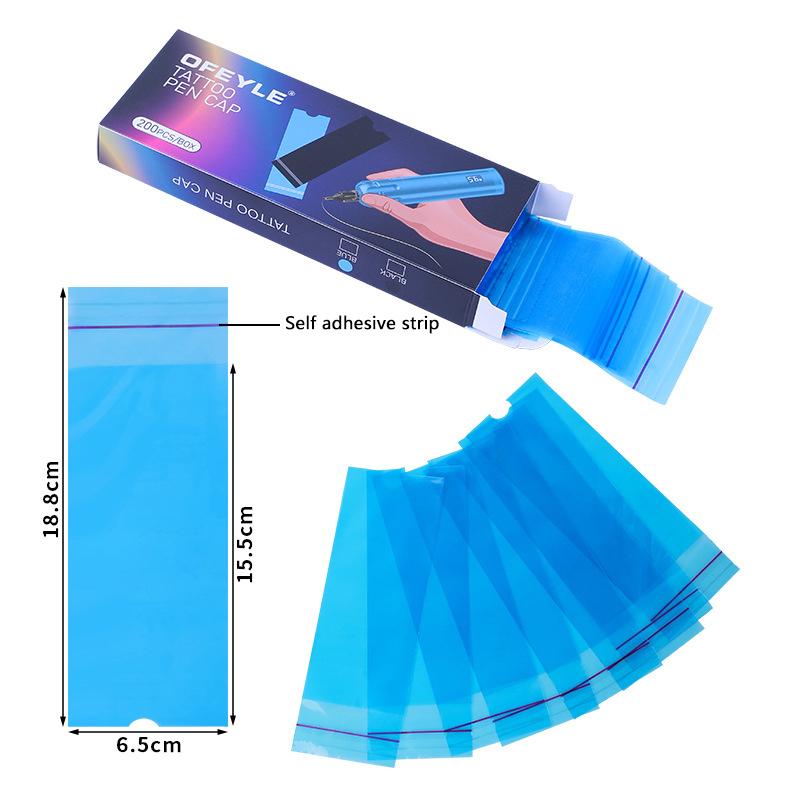 200Pcs Big Tattoo Pen Bags Tattoo Pen Machine Sleeve Covers Black Blue Clip Cord Sleeves Tattoo Accessories