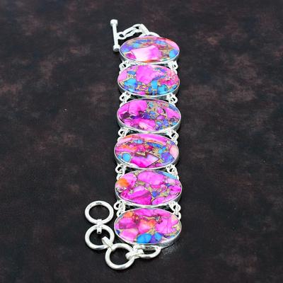 Natürliches Kingman Pinke Dahlie Türkis Armband 925 Sterlingsilber Armband Verstellbares Kettenarmband Handgefertigter Edelsteinschmuck Geschenk für Sie