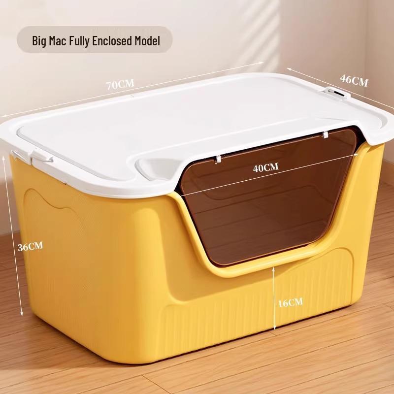 Extra-Large Splash-Proof Semi-Enclosed Cat Litter Box for Maine Coons