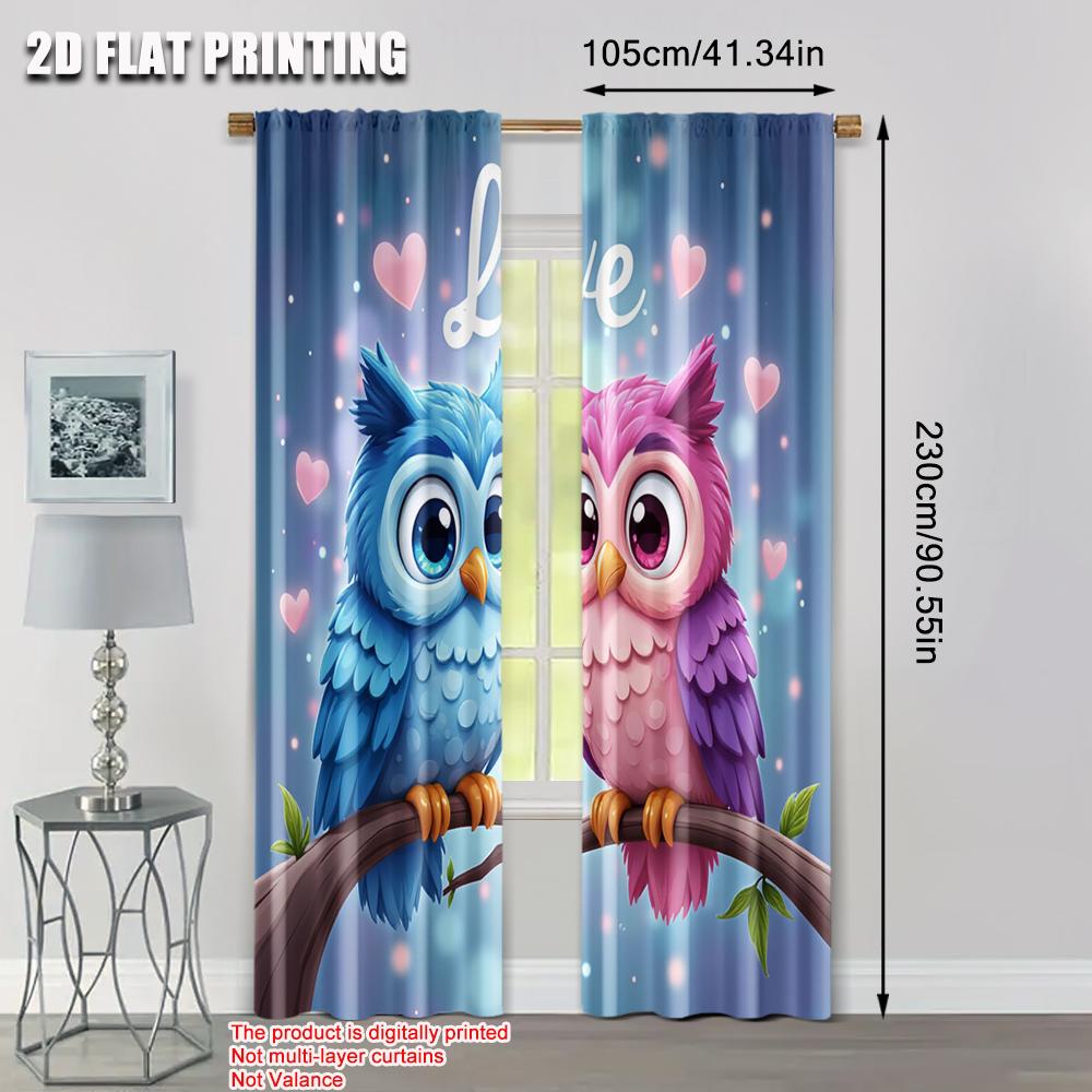 2pcs, 2D Flat Printing Party Window Curtains Owl Color Versatile Polyester,Without Electricity Spring Party & Holiday Decor Use