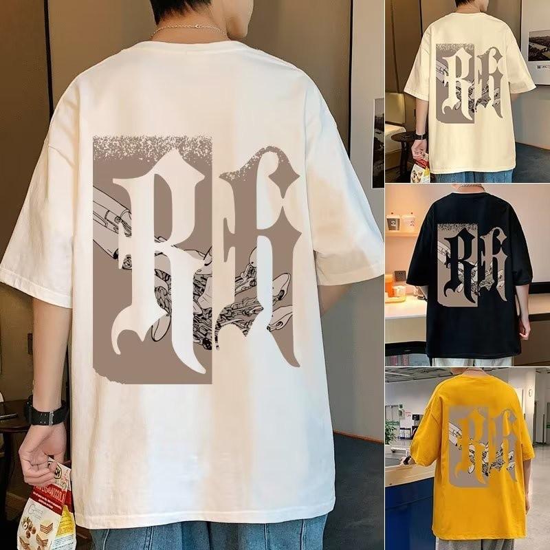 8XL Men Oversized Korean Fashion Loose Artistic Fonts Print Short Sleeve Round Neck Versatile Trend Couple Outfit