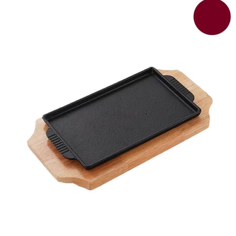 ZISIZ Rectangular Oak Wood Steak Plate Set