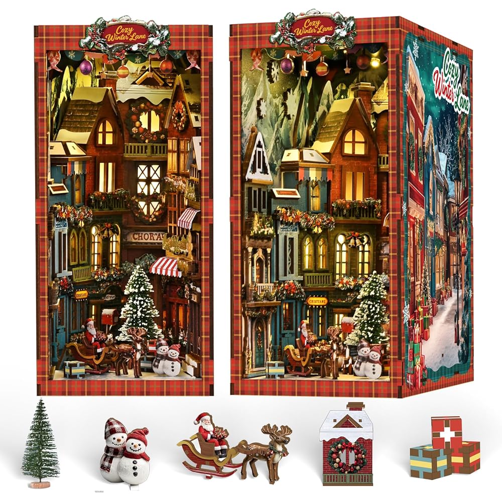 

CRESYMME Miniature House Book Nook Kit Wooden DIY 3D Craft Hobby Christmas Scene