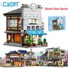 Cada Japanese Sushi HouseBricks Shop LED Japanese Steamed Bun House Building Blocks Summer Cafe Cada Toy Street View Series Set