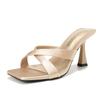 Versione in pelle di pecora, sandali quadrati francesi mozzafiato con cinturino incrociato in raso donna 2025 nuove pantofole fairy cool con tacco alto
