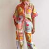 Summer Ladies Vacation 2-piece Casual Fashion Linen Shirt Collar Cardigan Long Suit