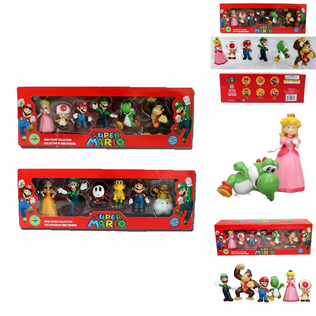 Sechsteiliges Super Mario Bros Actionfiguren-Spielzeugset mit Luigi, Yoshi und Pilz-Sammelfiguren für Kinder