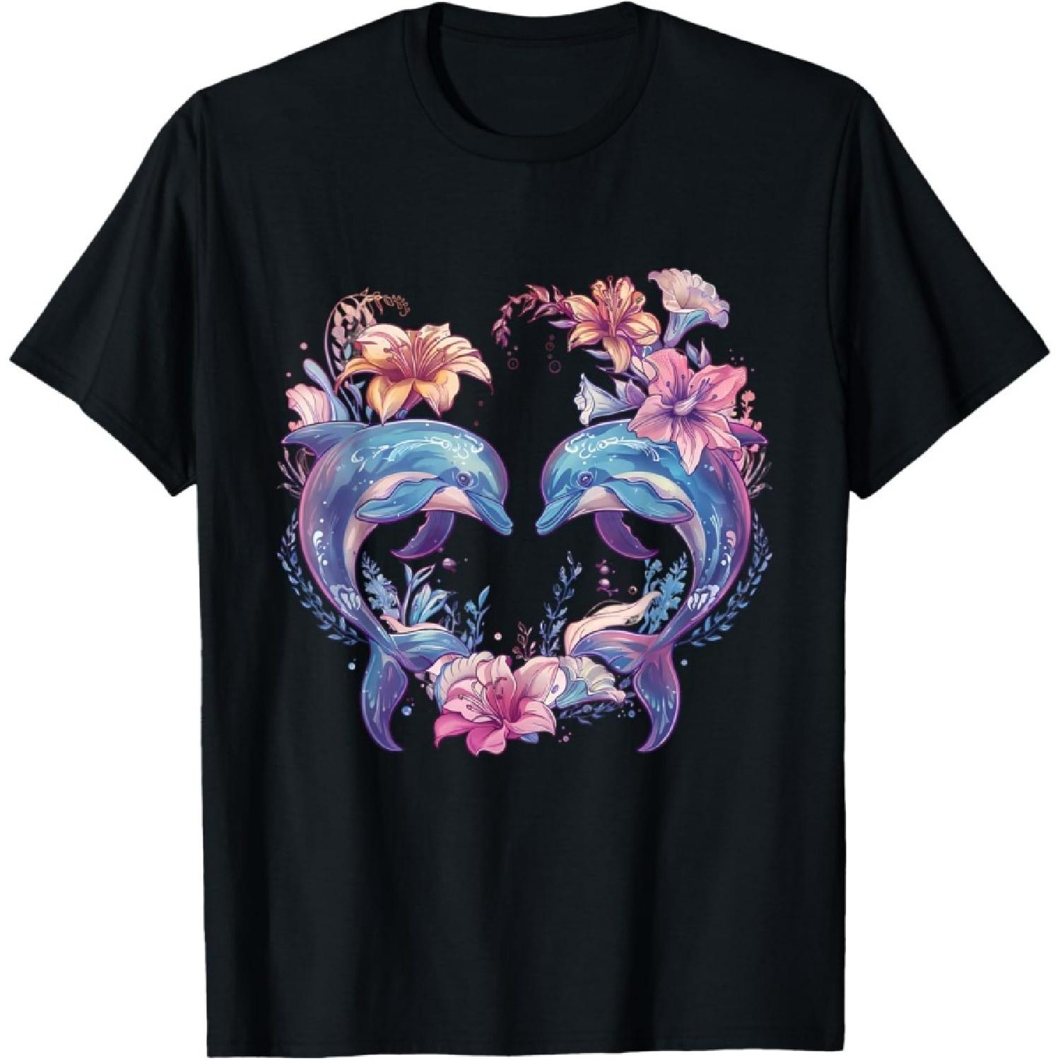 Dolphin Floral Motif Dolphin Lover Sea Ocean Animal T-Shirt S