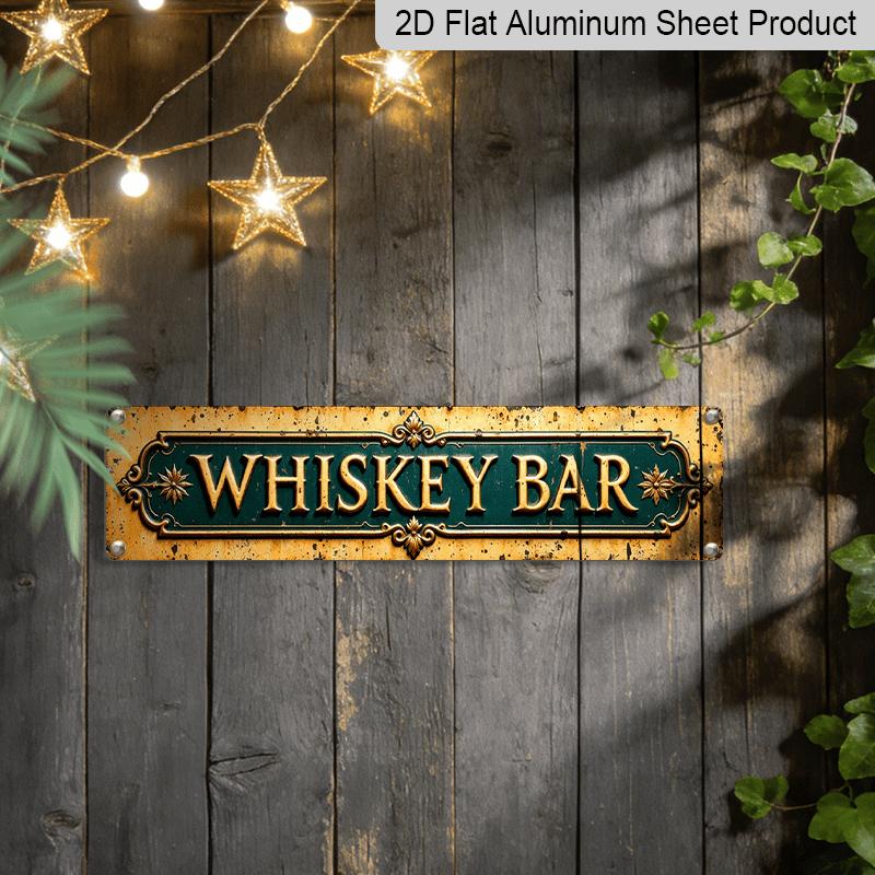 2D Flach, Vintage Europäische Whiskey-Bar-Etikett Aluminium Dekoschild - Grüne & Goldene Metall-Wanddekoration mit Goldenem Schriftzug & Stern-Akzent