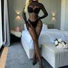 Elegant Long-Sleeve Fishnet Bodysuit & See-Through Stockings Set