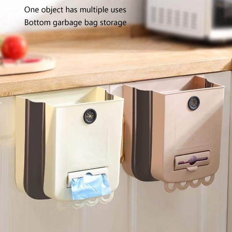 Wall-Hanging Folding Trash Container with Plastic Body for Kitchen Cleanup, Laundry Rooms, Dorms, and Office Use