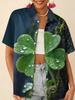 Gentle blue floral printed shirt for women, short-sleeve loose lapel design, niche vacation style top