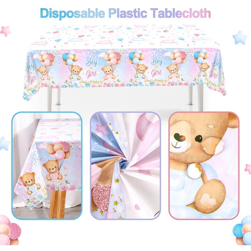 Gender Reveal Party Plastic Tablecloth Boy or Girl Baby Shower Decor Newborn Table Cover He Or She Gender Reveal Party Supplies