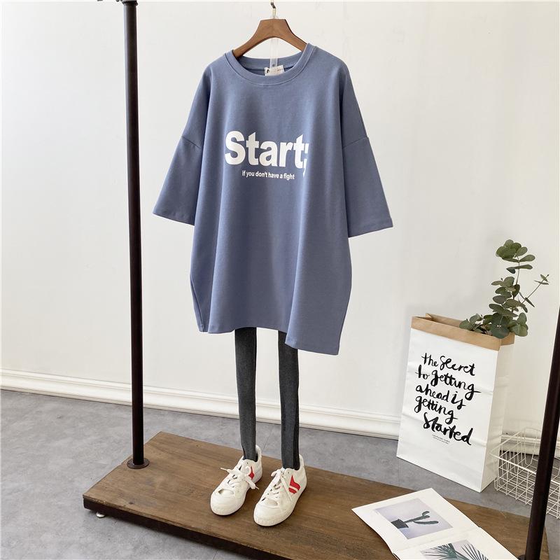 Women's Summer Maternity Cotton T-Shirt - Short Sleeve, Loose Fit, Stylish Mid-Length Print