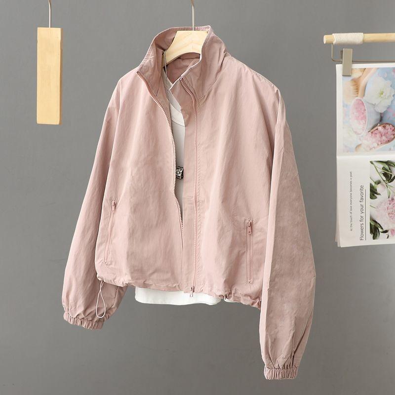 Women's Spring Autumn Thin Cardigan Jacket Zipper Long Sleeve Simple Solid High-necked Female Coat Tops