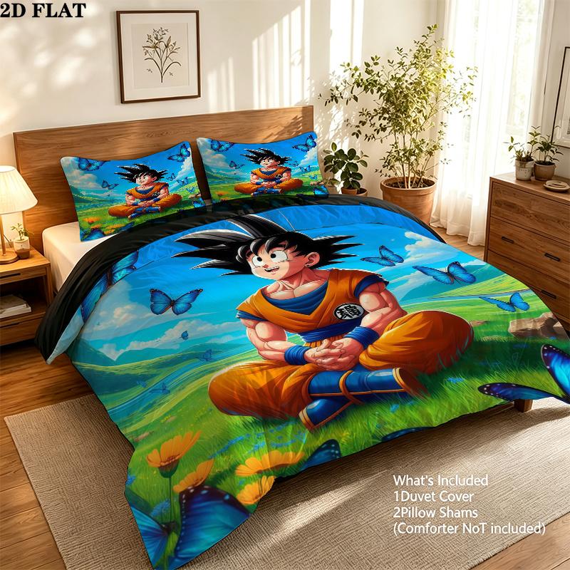 Son Goku Muster Bettwäsche Steppdecke Set Bettbezug Kissenbezug Zuhause Geburtstagsgeschenk(1 Bettbezug + 2 Kissenbezüge, ohne Füllung)