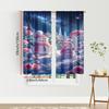 2PCS Pink Rose Snowman Curtains, Dreamy Winter Night Rose Garden Scene, Romantic Christmas Window Drapes for Bedroom Living Room