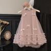 Girls' Summer Sleeveless Three-dimensional Bow Mesh Dress