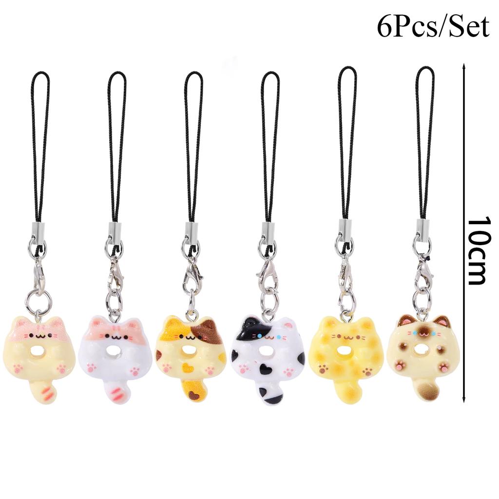 Cute Cartoon Cat Cookie Phone Charm Strap Soft Kitty Phone Lanyard Strap Key Chains Bag Pendant Decoration Handmade Gift