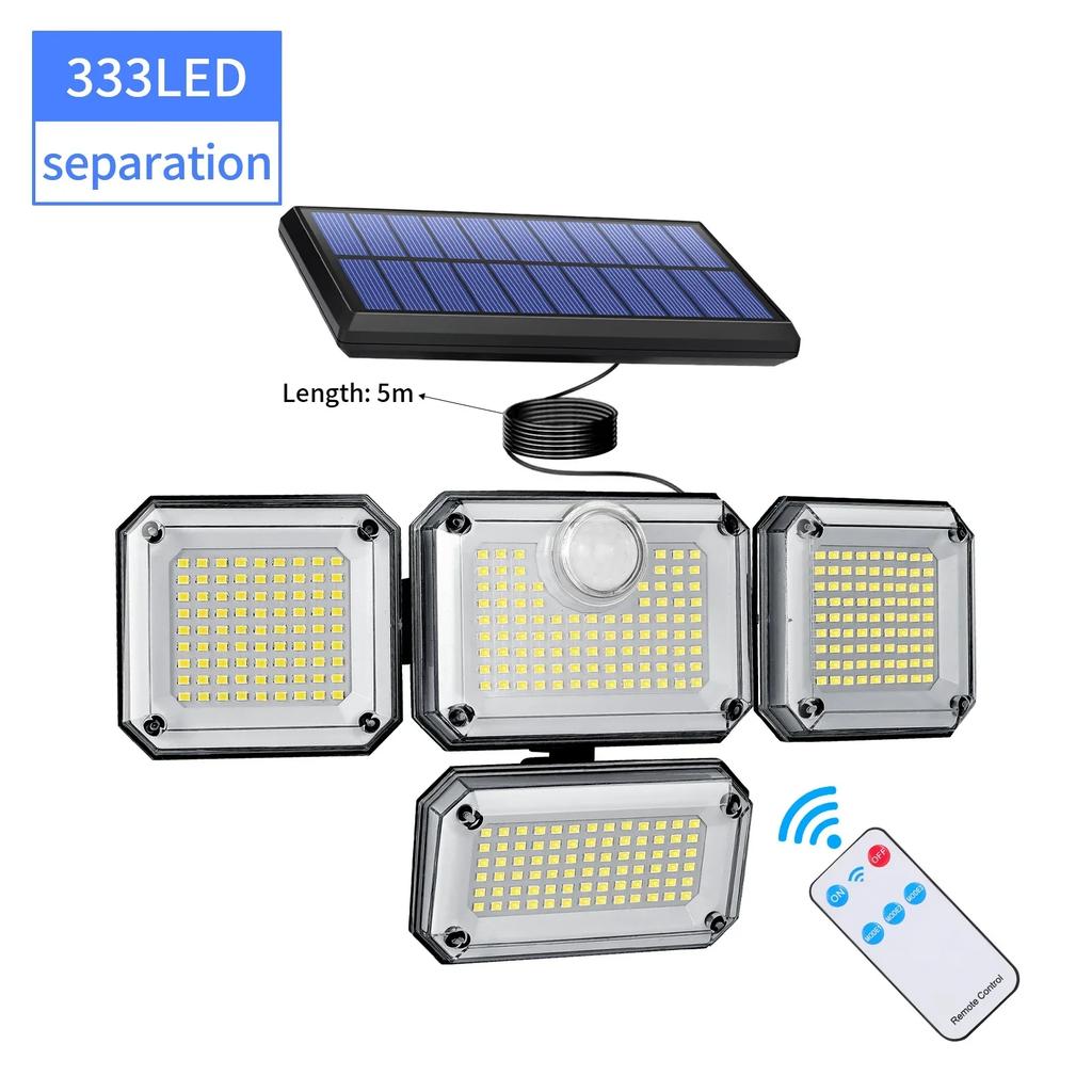 333 LED Integrated/Split Solar Powered Light Outdoor Motion Sensor Wall Lamp Adjustable Head 3300Lum Waterproof LED Flood Lights