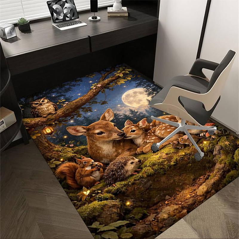 

1 шт. ковер для пола с лесными животными, нескользящий, подходит для офиса, гостиной, спальни, столовой - Плоский - Машинное плетение - S0402 60cm by 90cm
