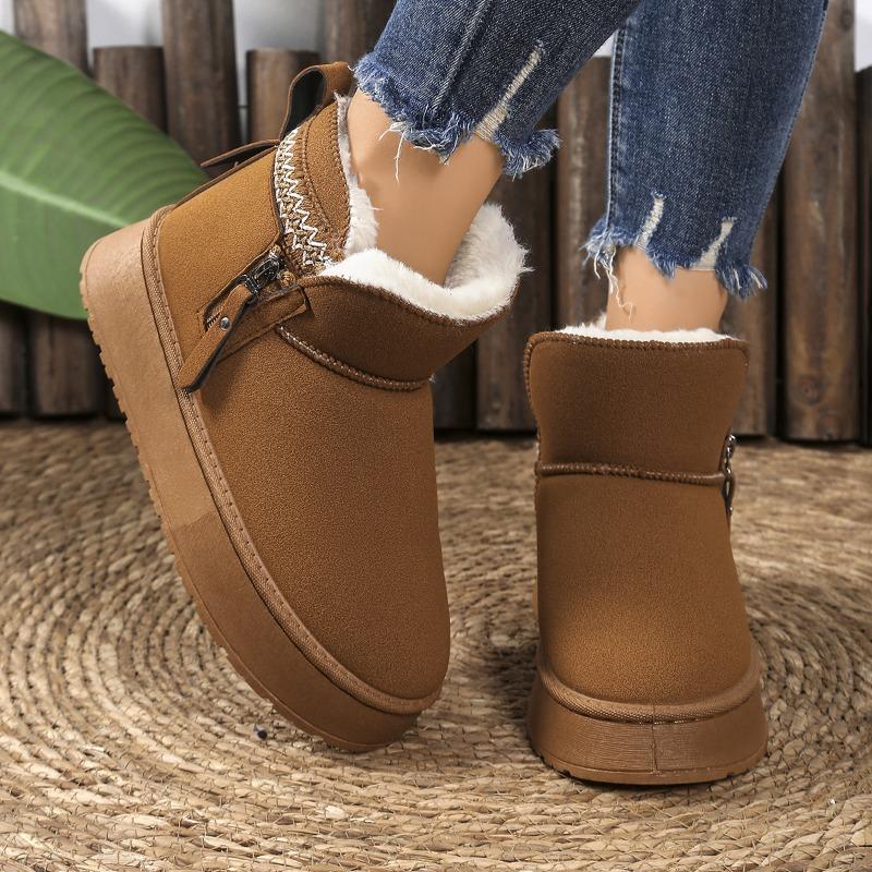 Short tube velvet leather snow boots for women's autumn and winter new large size thick-soled warm one-pedal Northeast cotton shoes