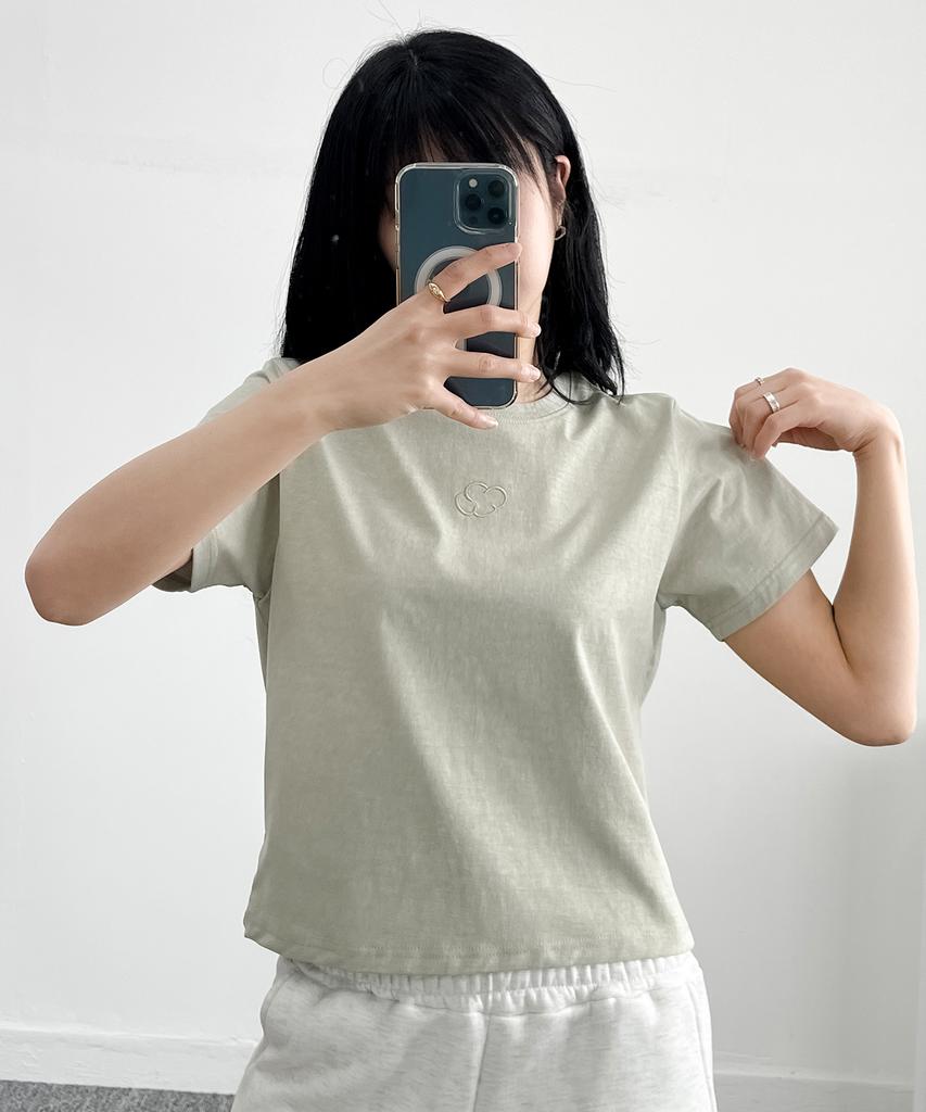 Peullupipeullupi Pigment Logo Semi-Crop T-Shirt_Sage Green