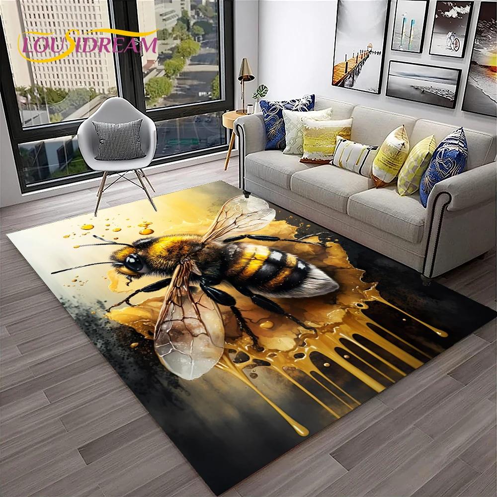 Insect 3D Cartoon Bee Cute HoneyBee Carpet Rug for Home Living Room Bedroom Sofa Doormat Decor,kids Area Rug Non-slip Floor Mat