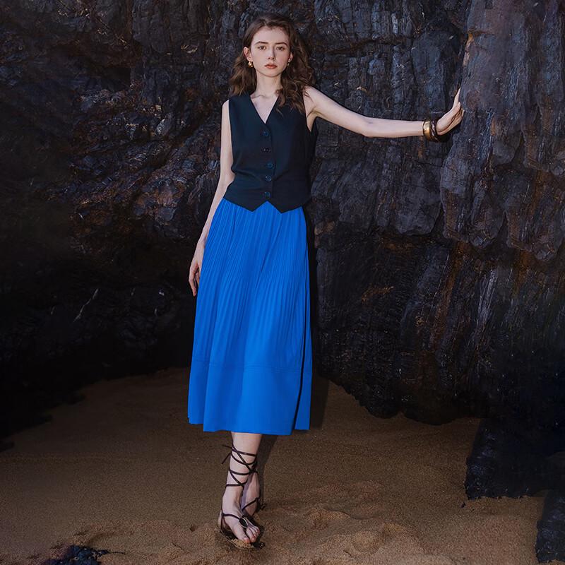 Chuyu Women's Pleated A-line Midi Skirt