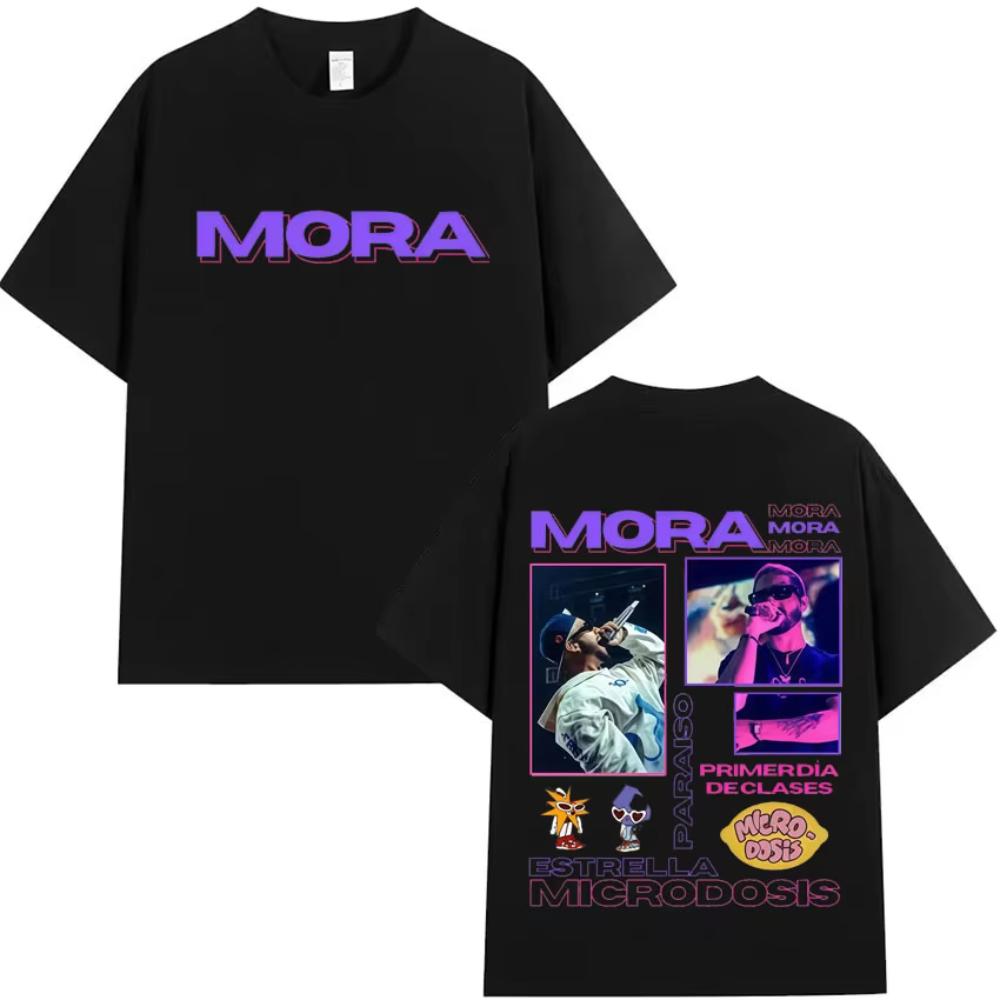 Singer Mora 2025 Tour Cover Double Sided Print Men's Cotton Harajuku Tee Shirt Hip Hop Crewneck T-shirt Oversized Summer Tshirts